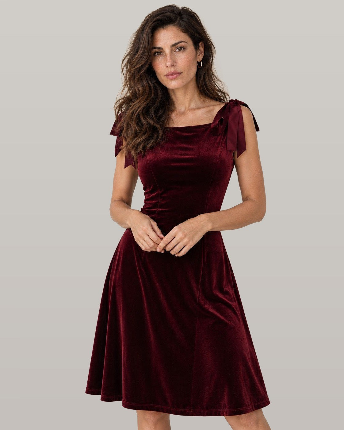 Red Boat Neck Sleeveless Velour Midi Dress