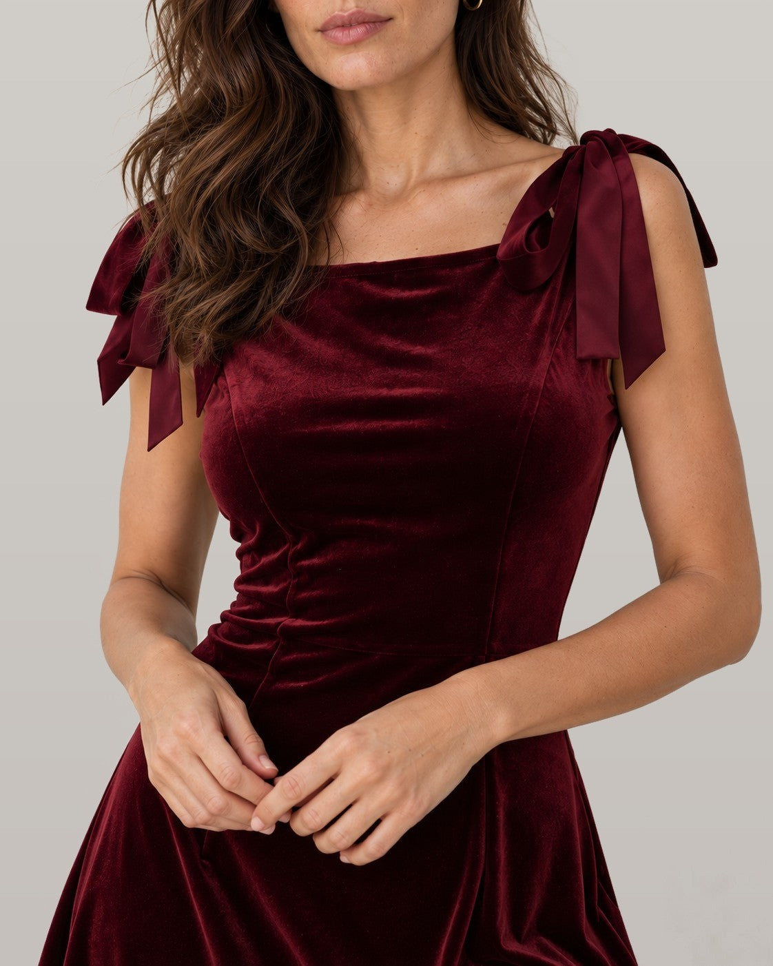 Red Boat Neck Sleeveless Velour Midi Dress