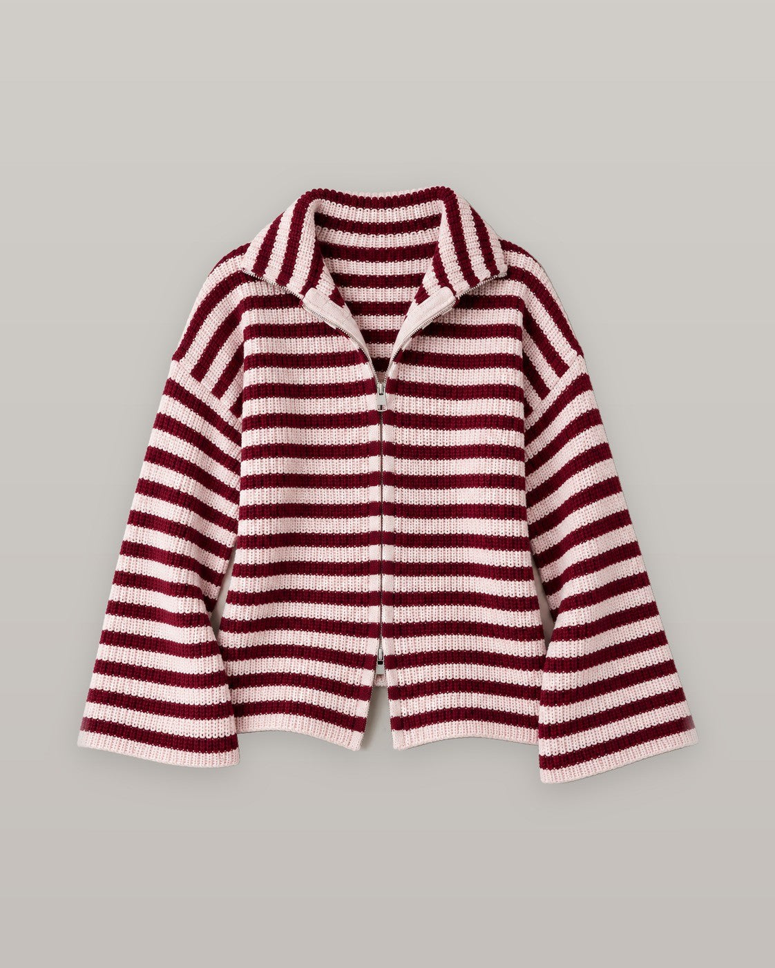 Striped zip cardigan, flat lay