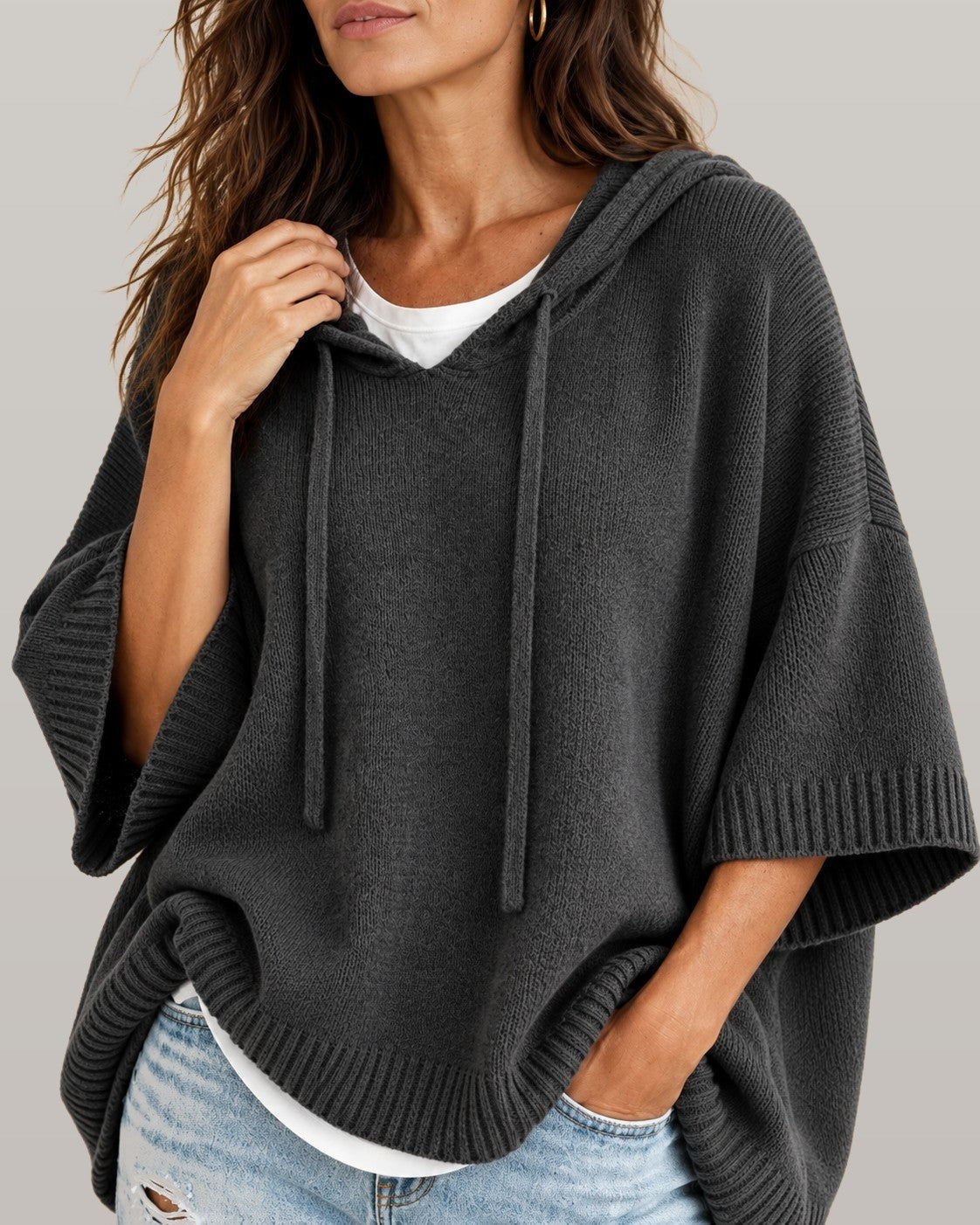 Hooded Knit Poncho