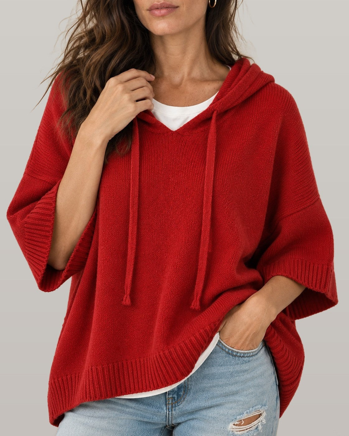 Hooded Knit Poncho