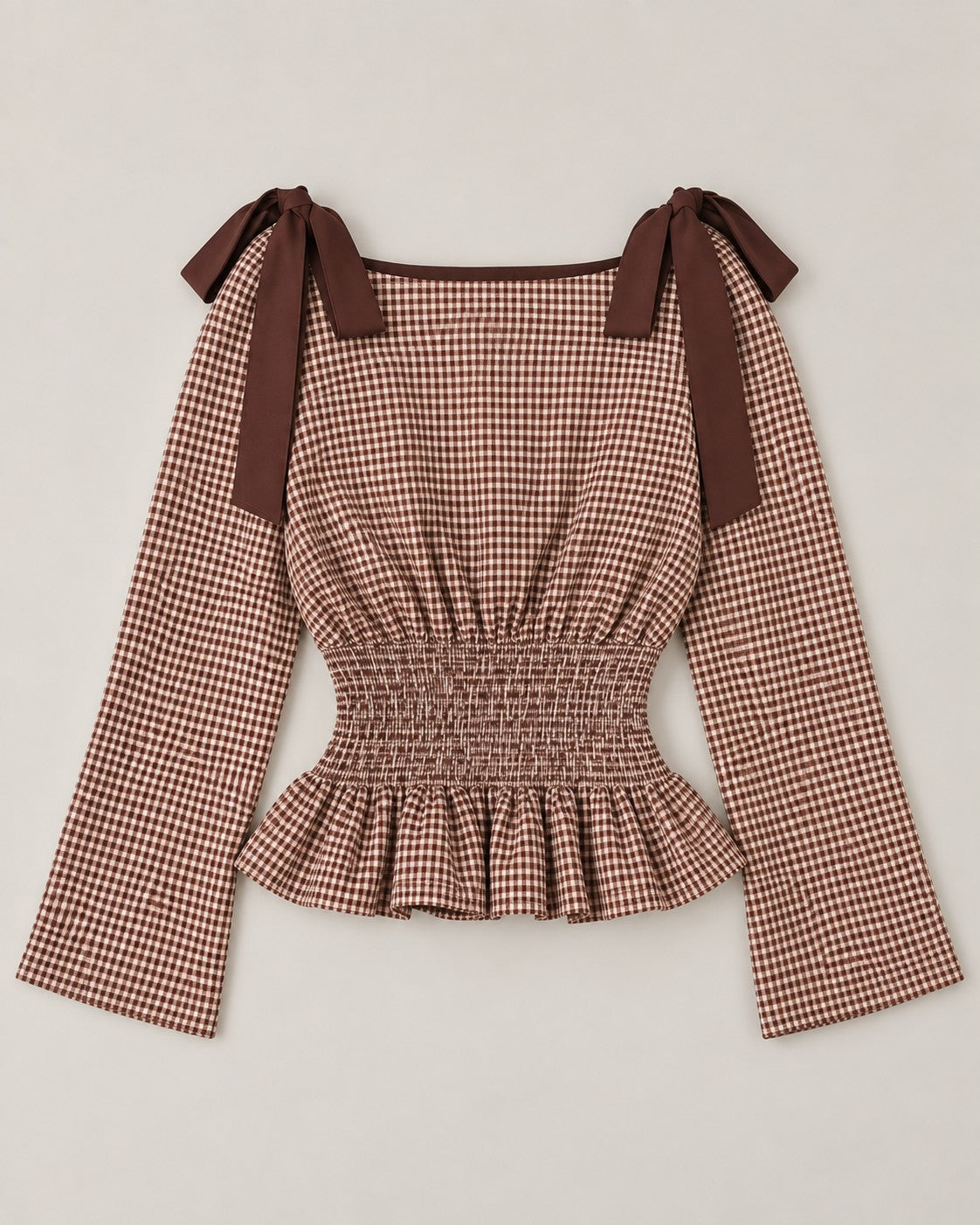 Brown Gingham Tie Strap Mini Dress