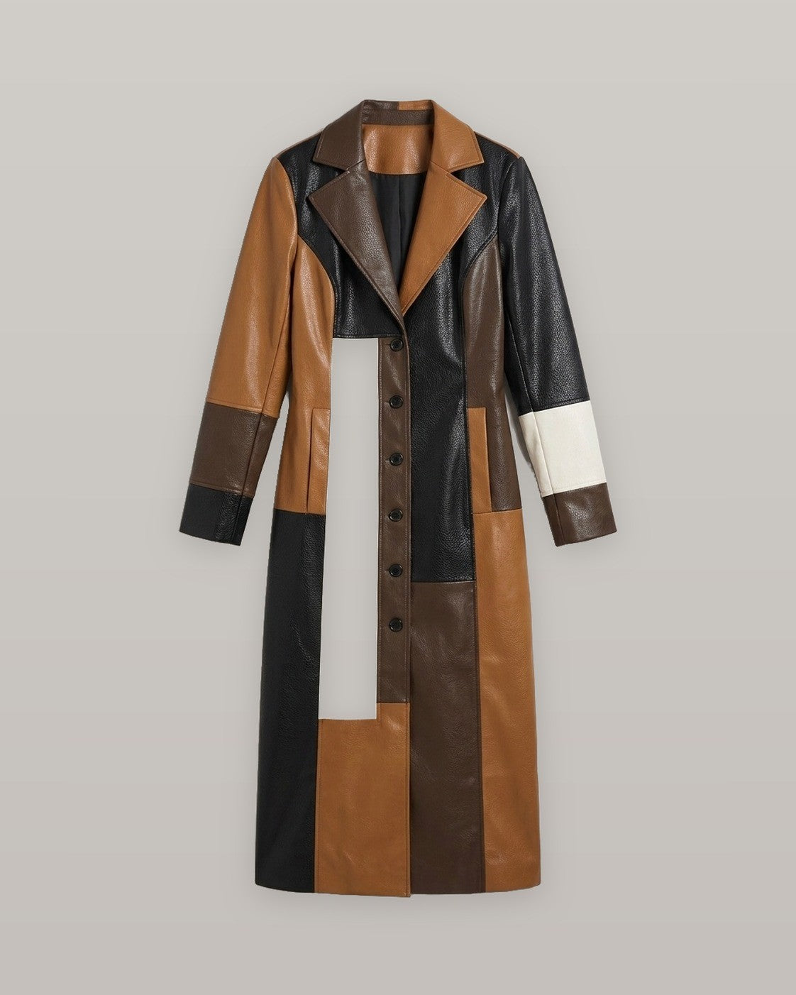 Patchwork Faux Leather Trench Coat