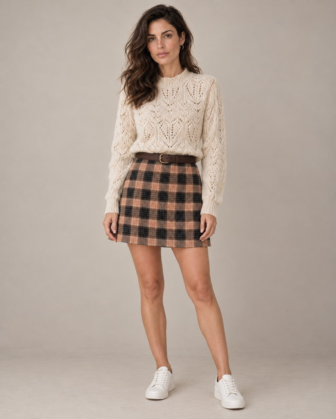 Green Elastic Waist Plaid A-Line Mini Skirt