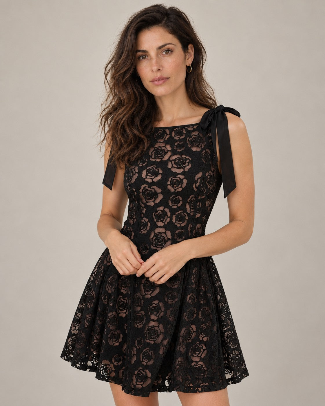 Black Boat Neck Jacquard Mini Dress