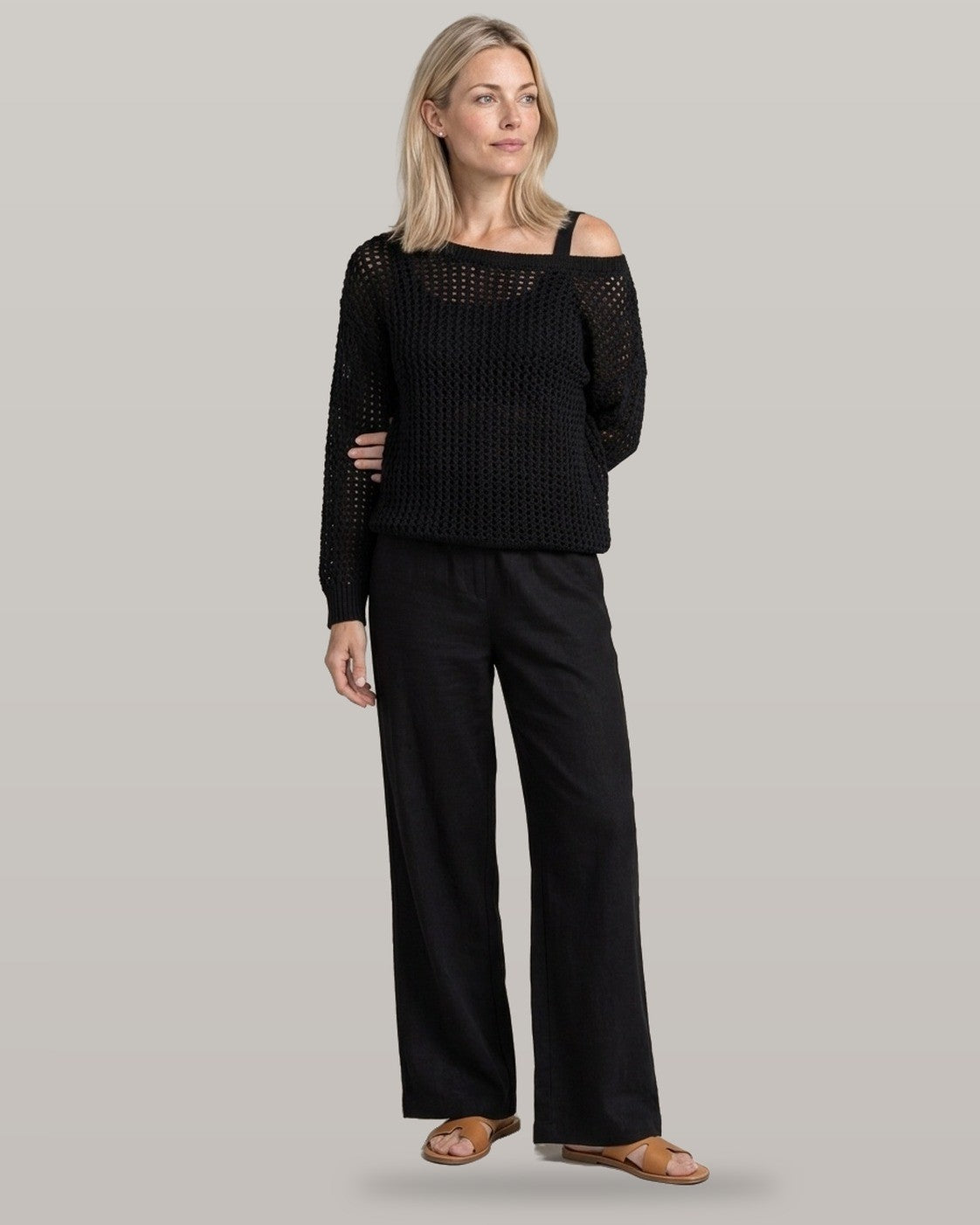 Open-Knit Off-Shoulder Two-Piece Set