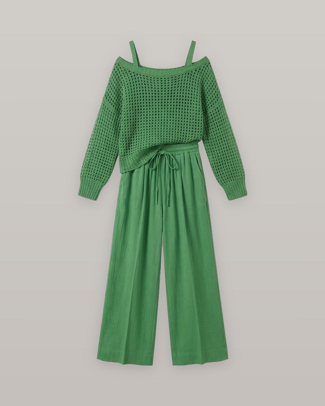 Open-Knit Off-Shoulder Two-Piece Set