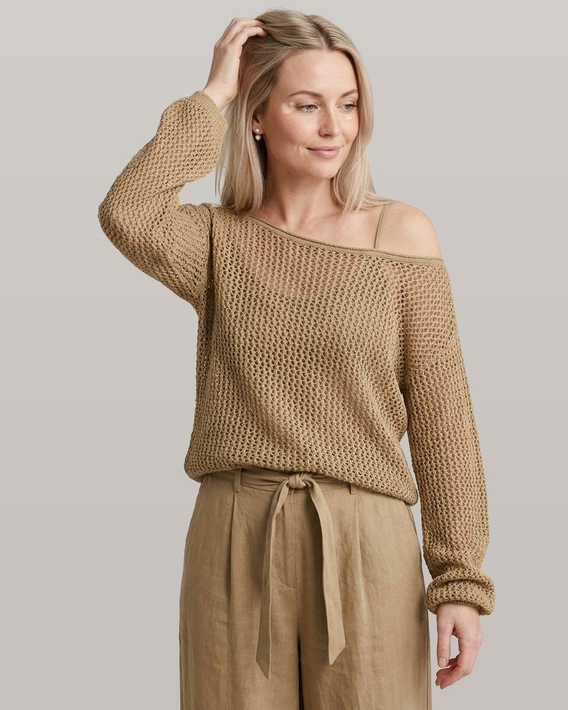 Open-Knit Off-Shoulder Two-Piece Set