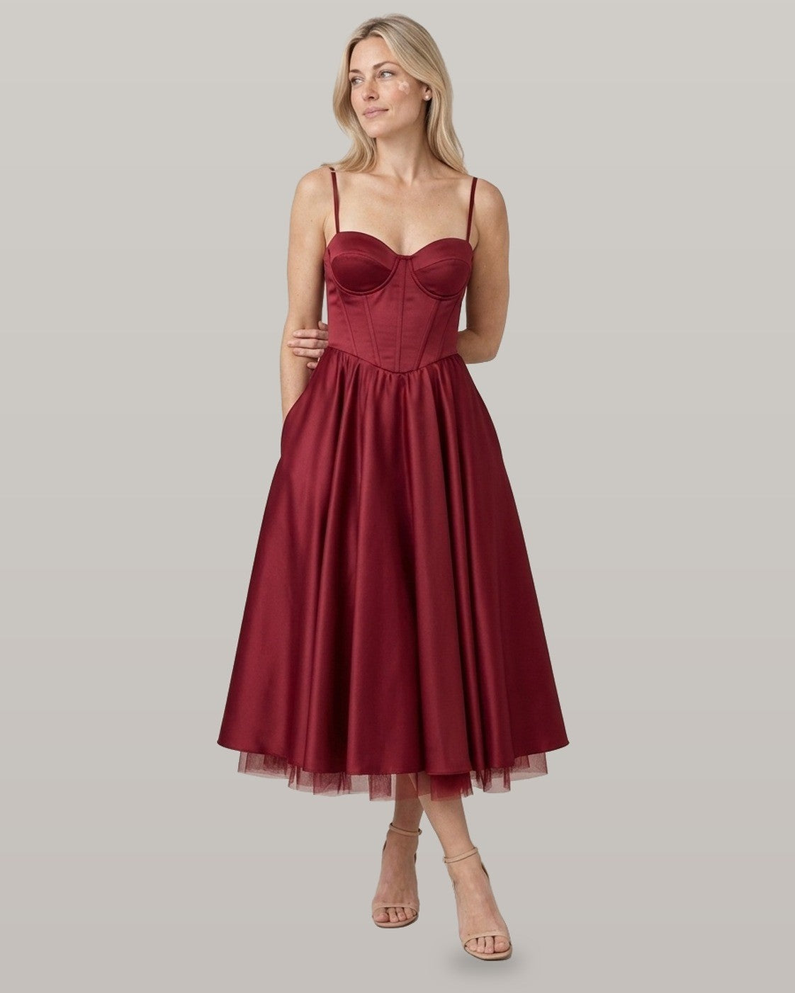 Selene Satin Corset Midi Dress