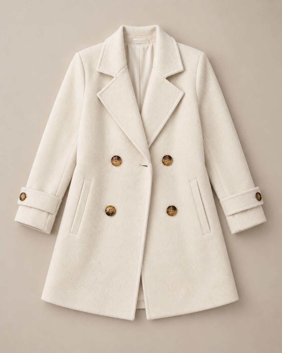 Tiara double-breasted coat in beige, flat lay