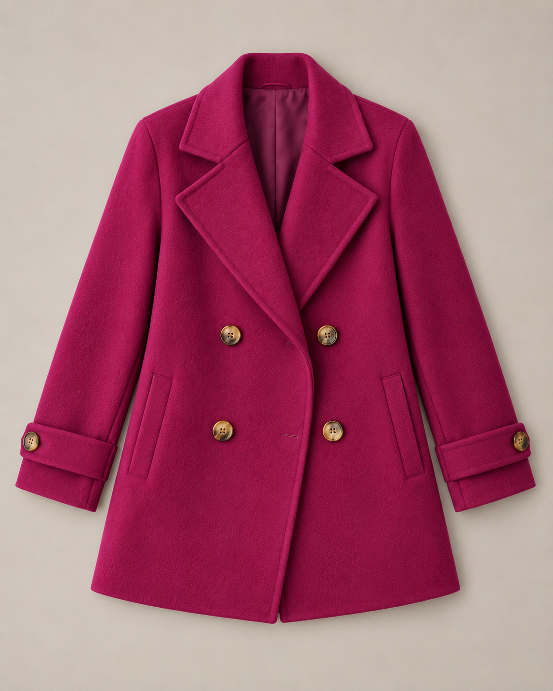 Tiara double-breasted coat in red, flat lay