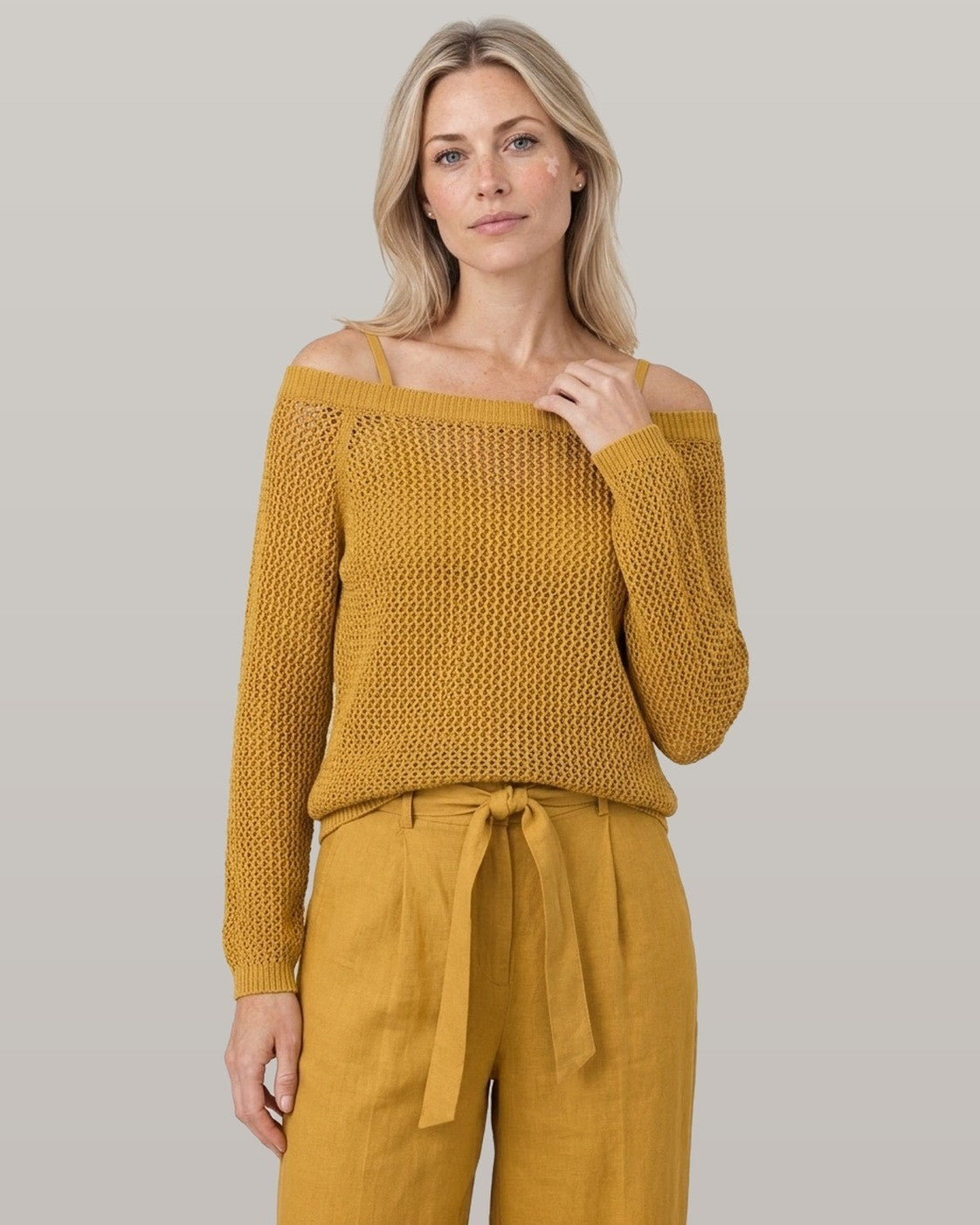 Open-Knit Off-Shoulder Two-Piece Set