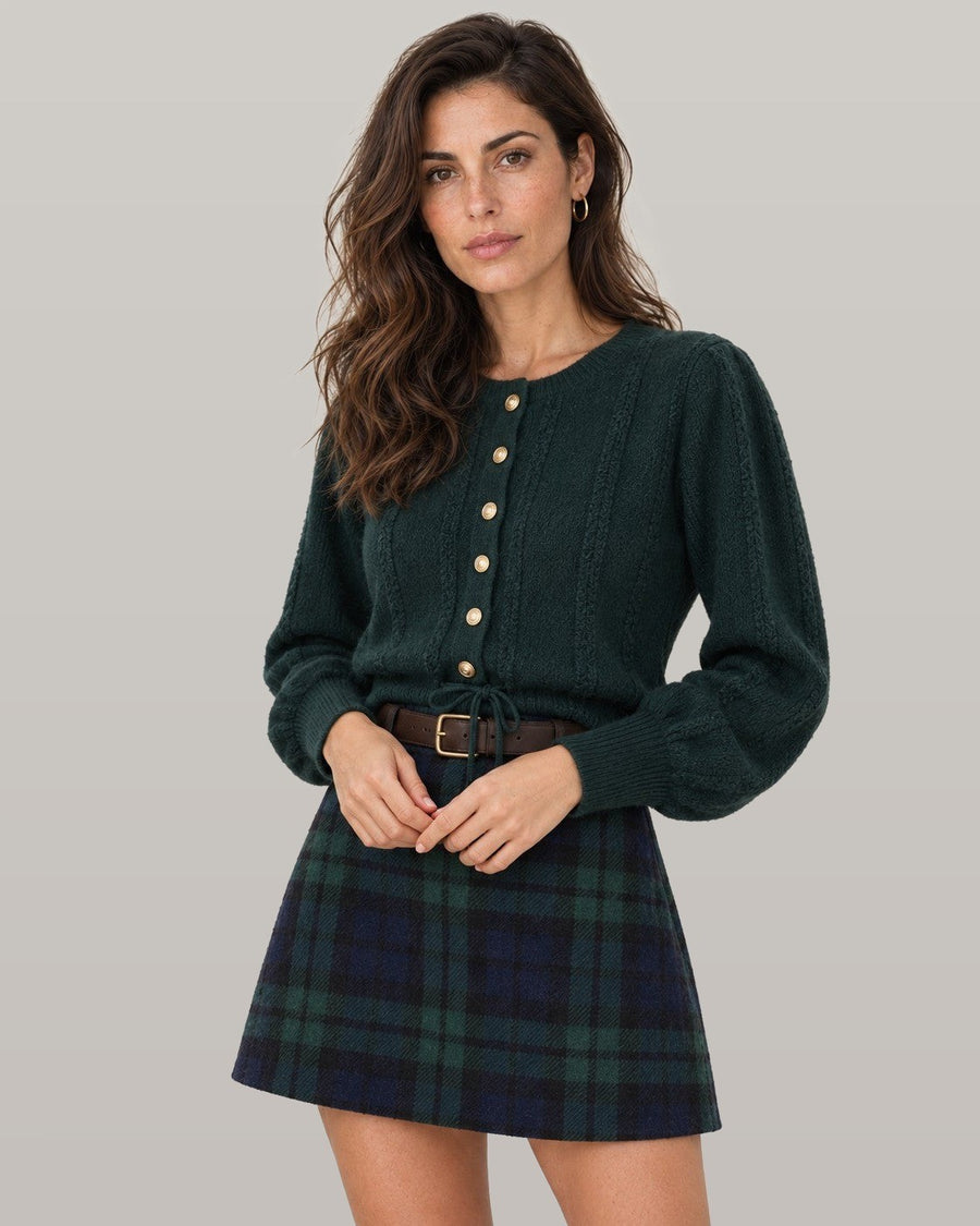 Green Elastic Waist Plaid A-Line Mini Skirt