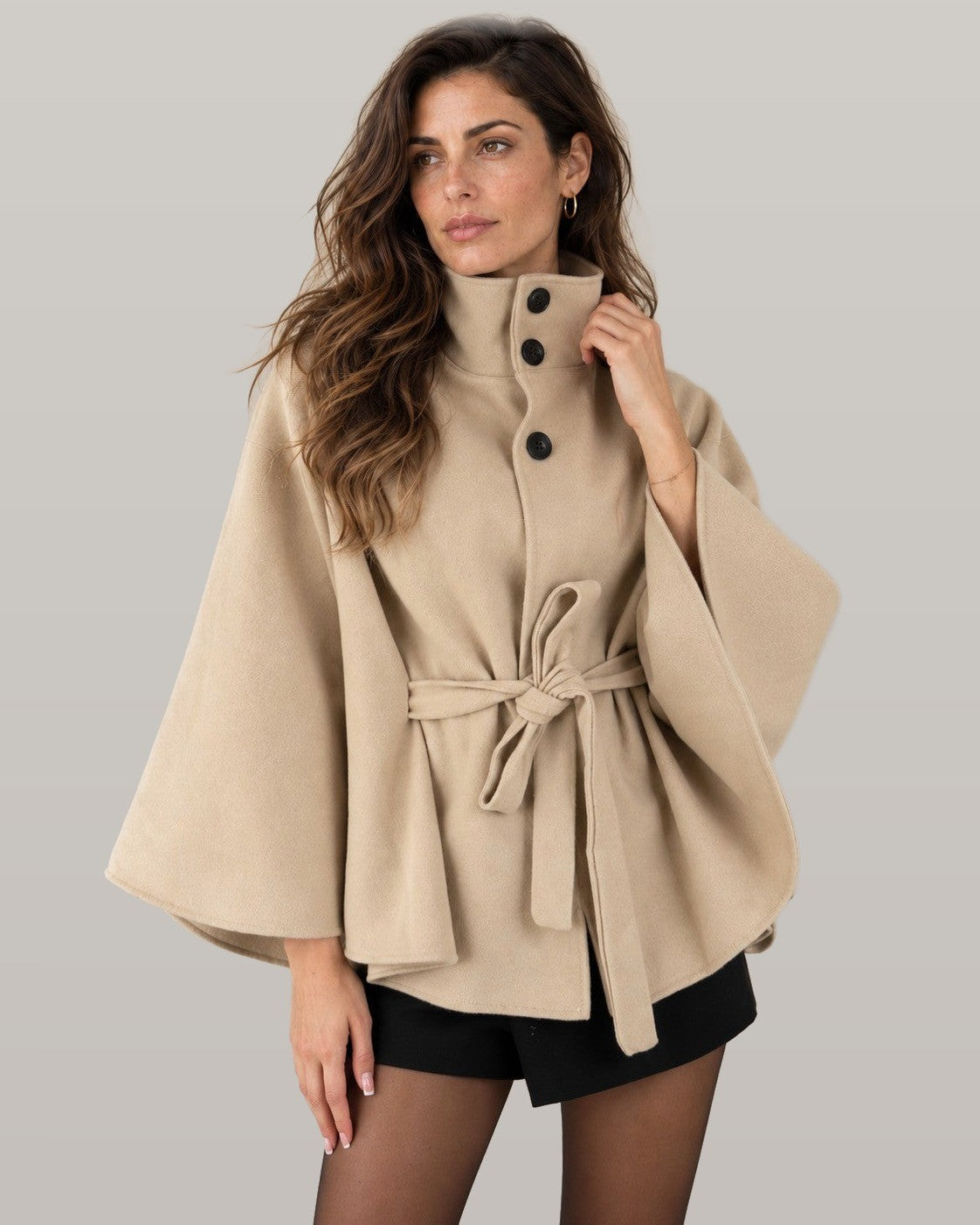 Belted Wool Cape Coat