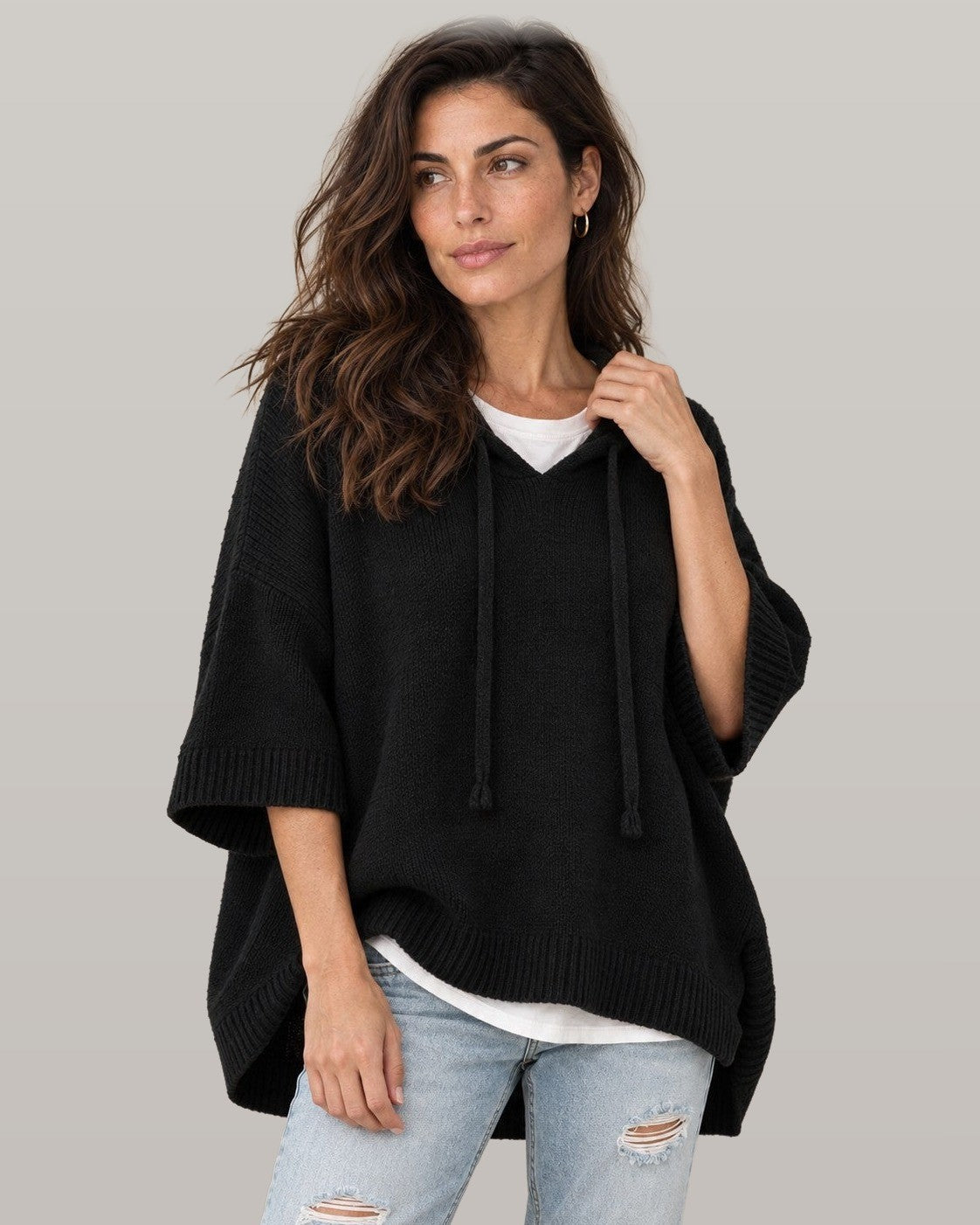 Hooded Knit Poncho