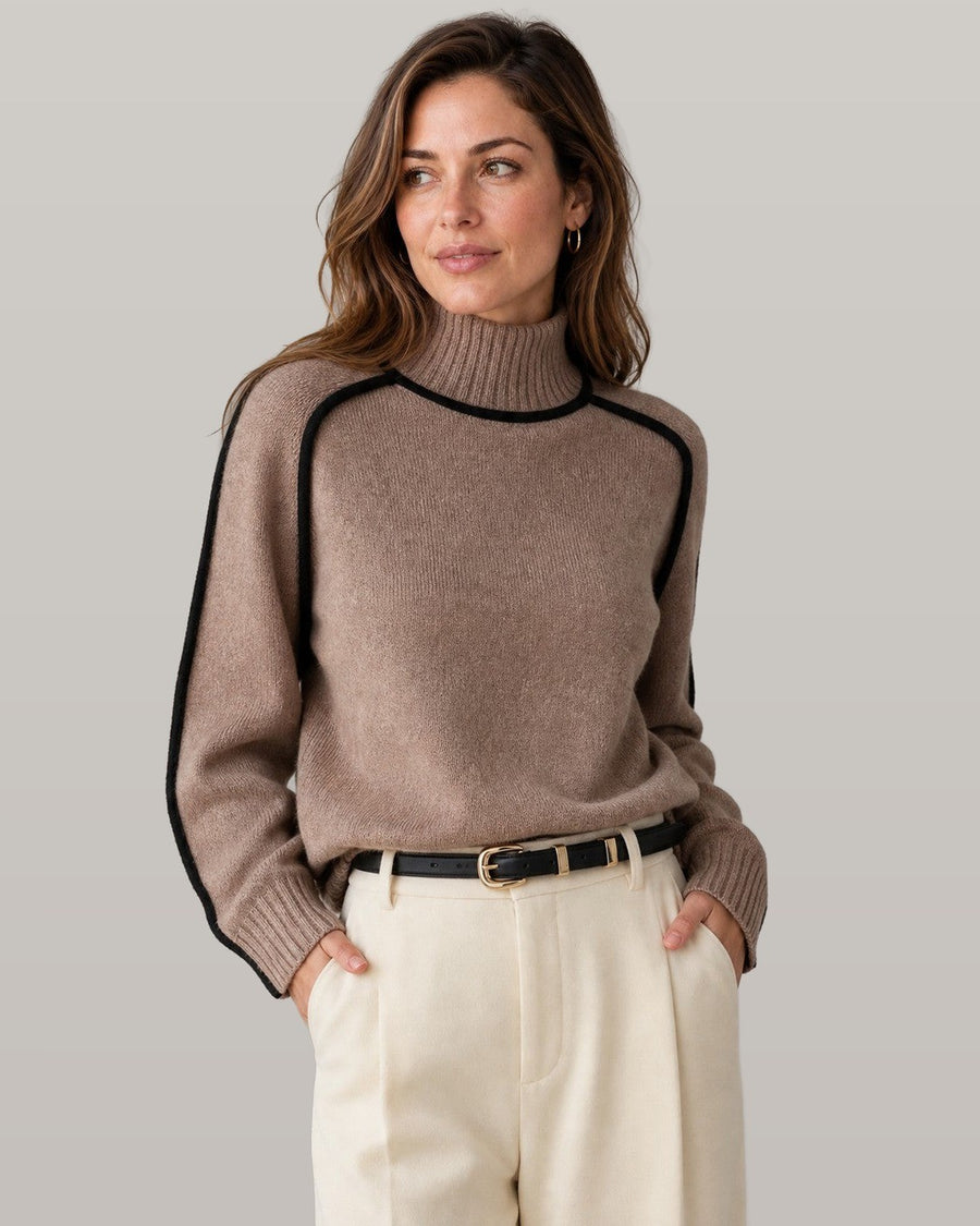 Contrast Piping Turtleneck Sweater