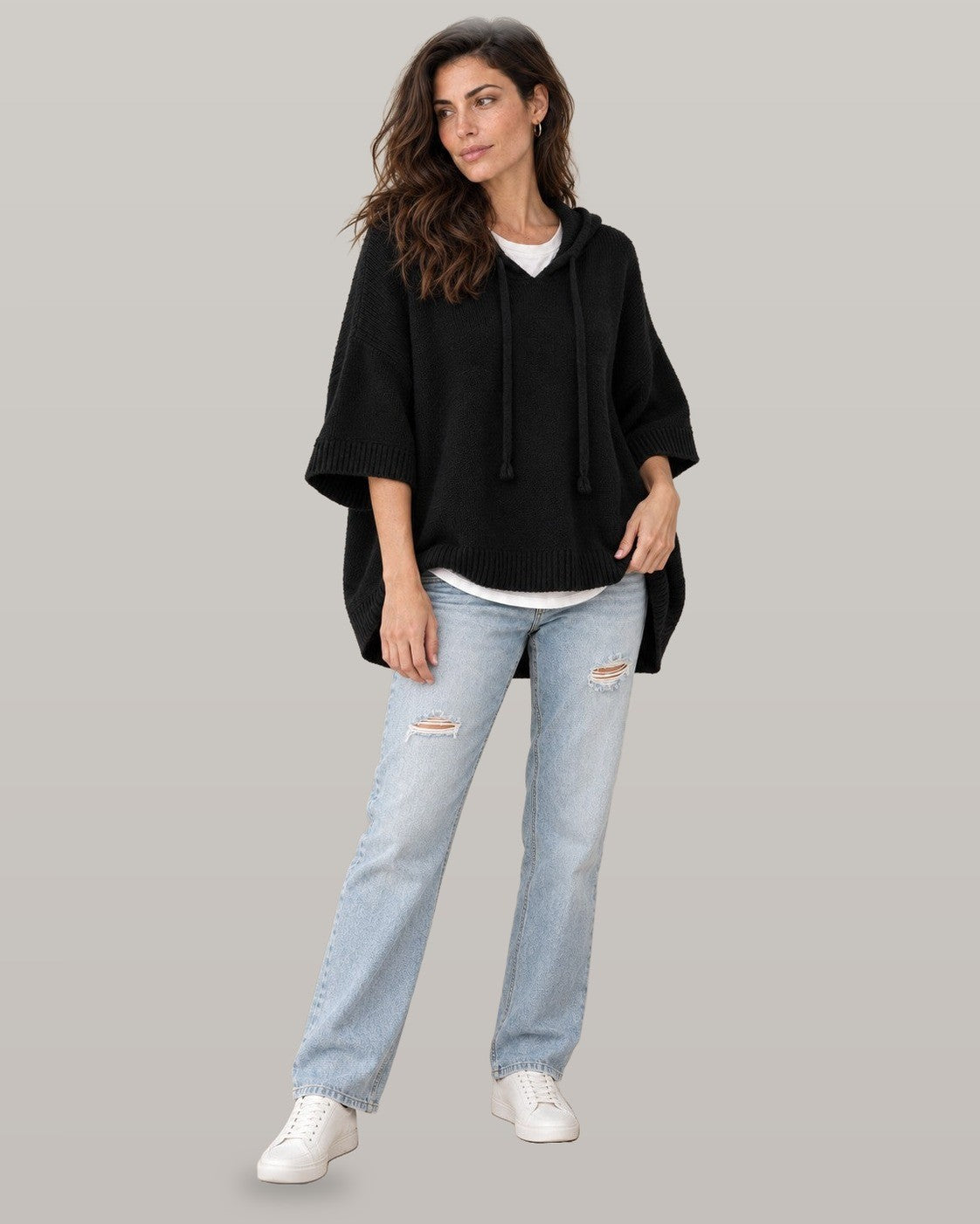 Hooded Knit Poncho