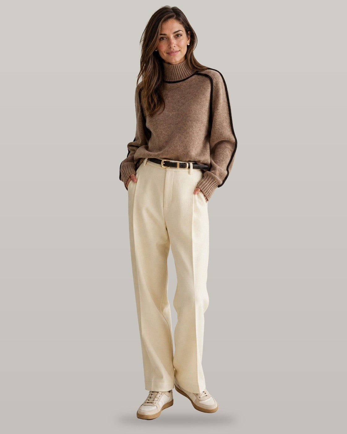 Contrast Piping Turtleneck Sweater
