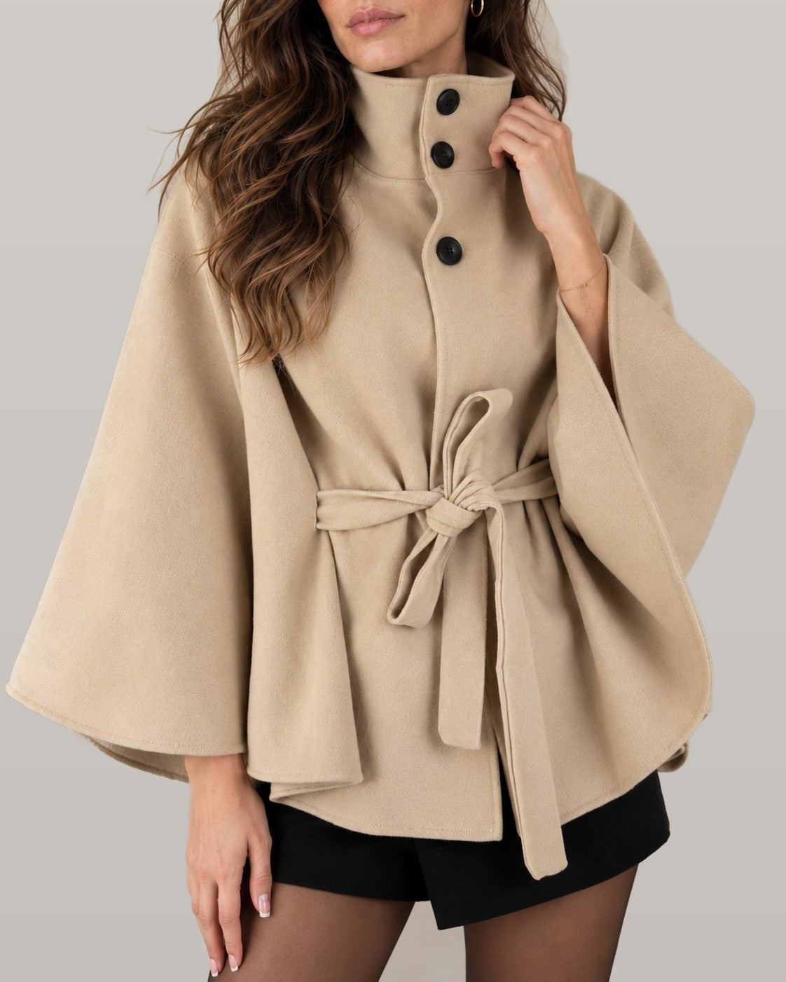 Belted Wool Cape Coat