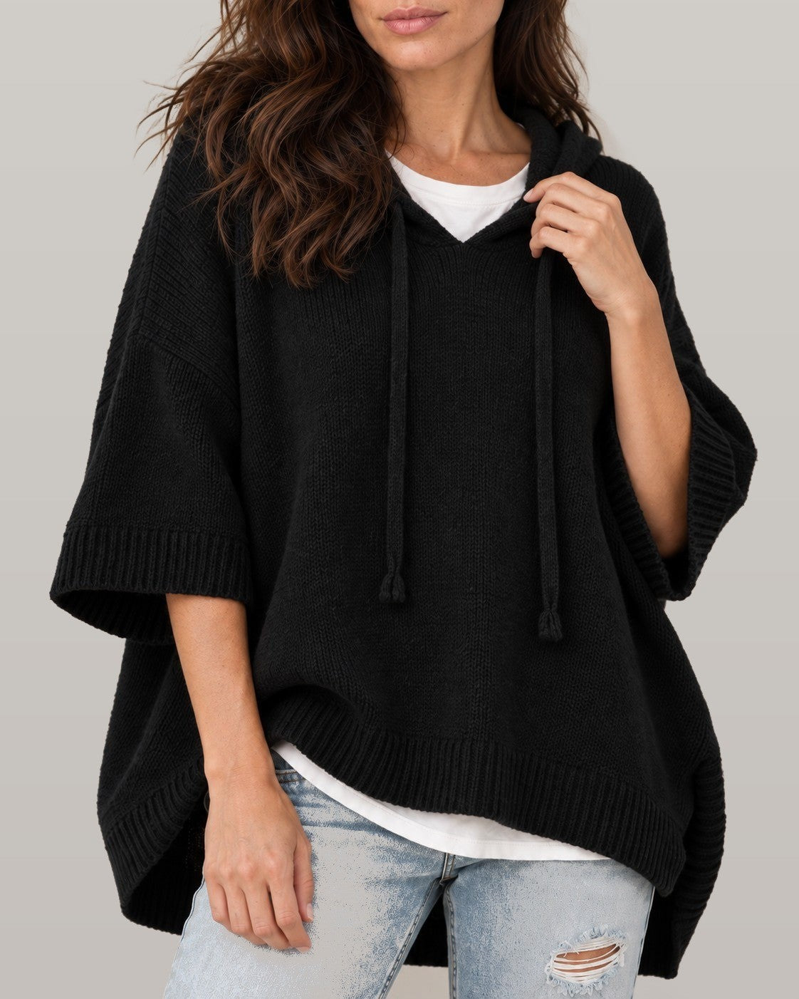 Hooded Knit Poncho
