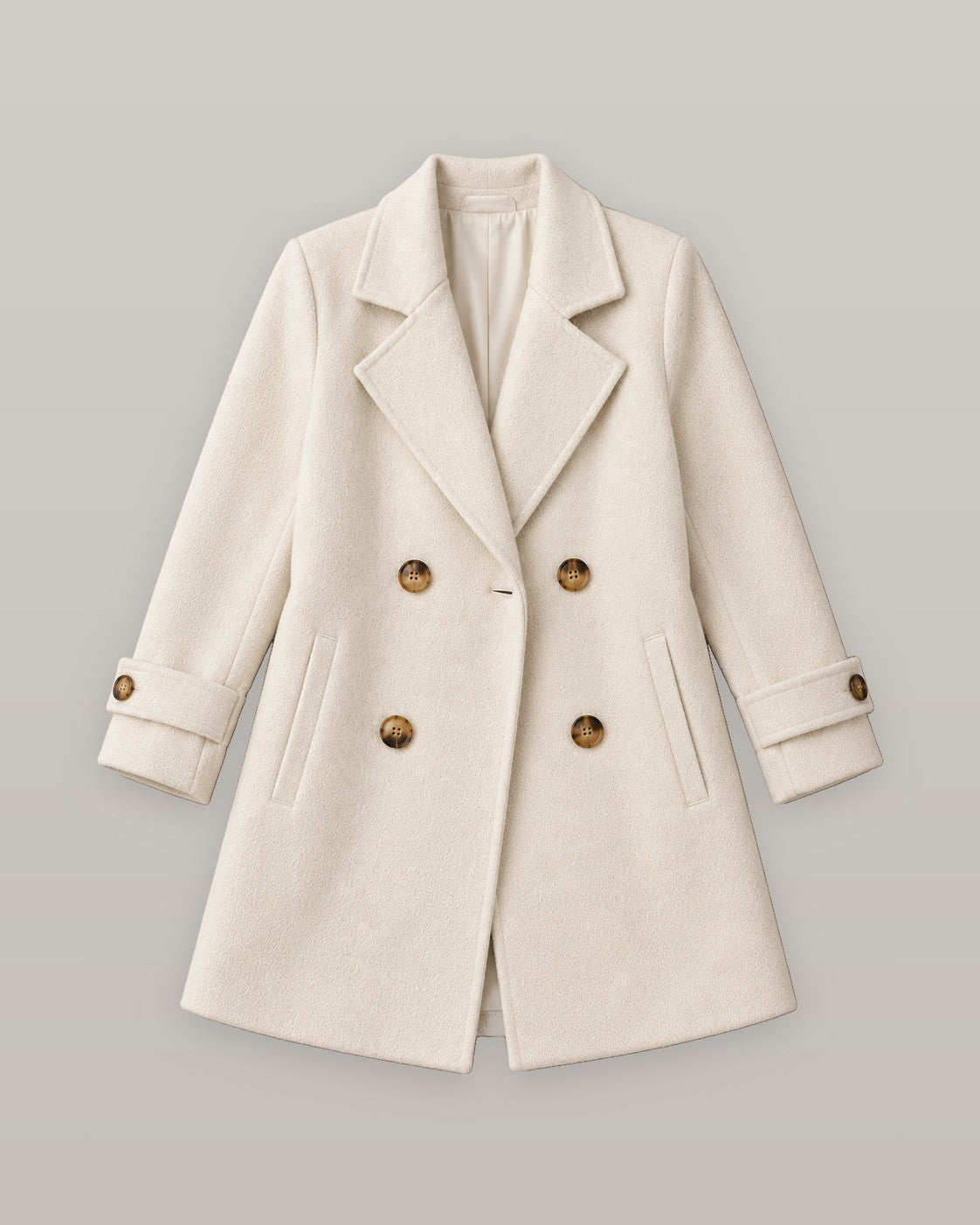Tiara double-breasted coat in beige, flat lay