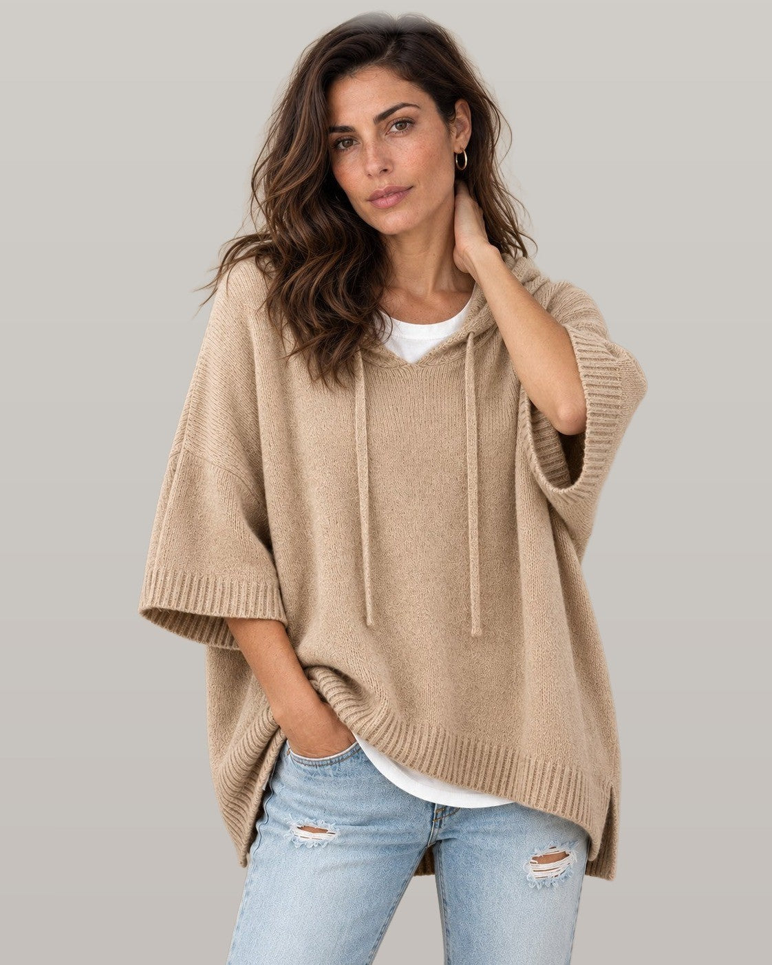 Hooded Knit Poncho