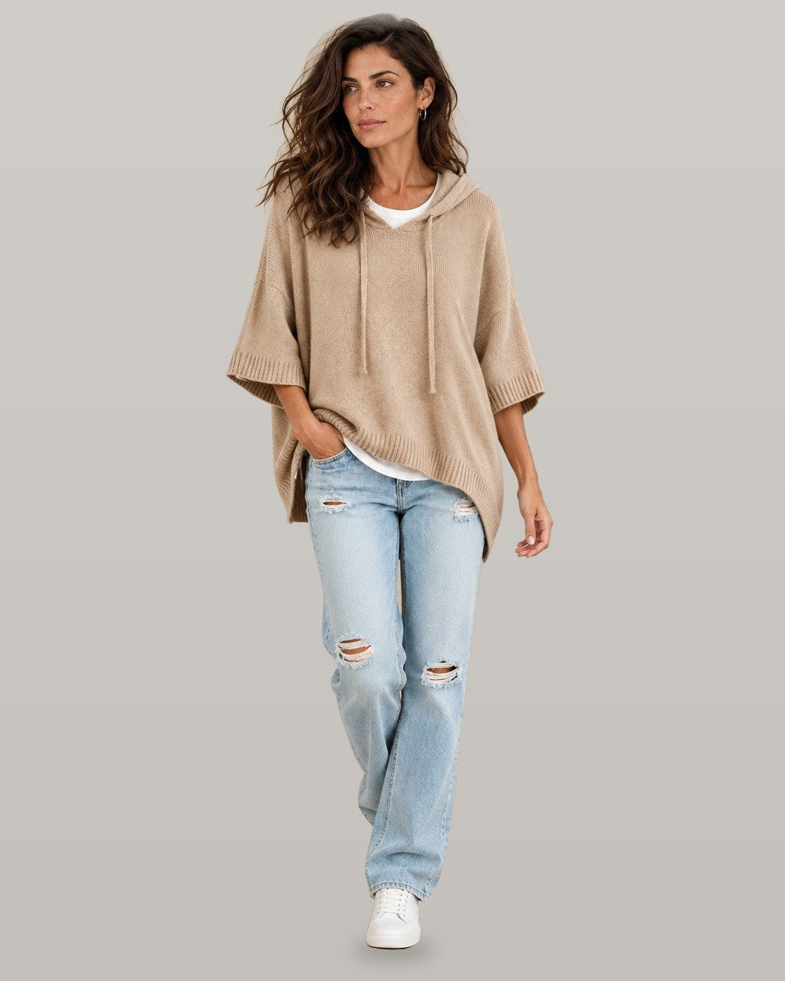 Hooded Knit Poncho
