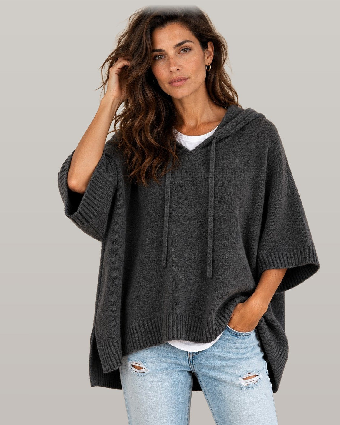 Hooded Knit Poncho