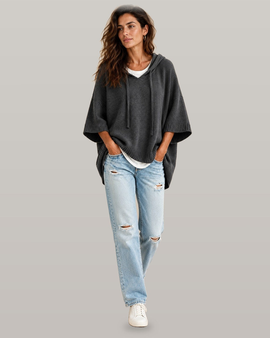 Hooded Knit Poncho