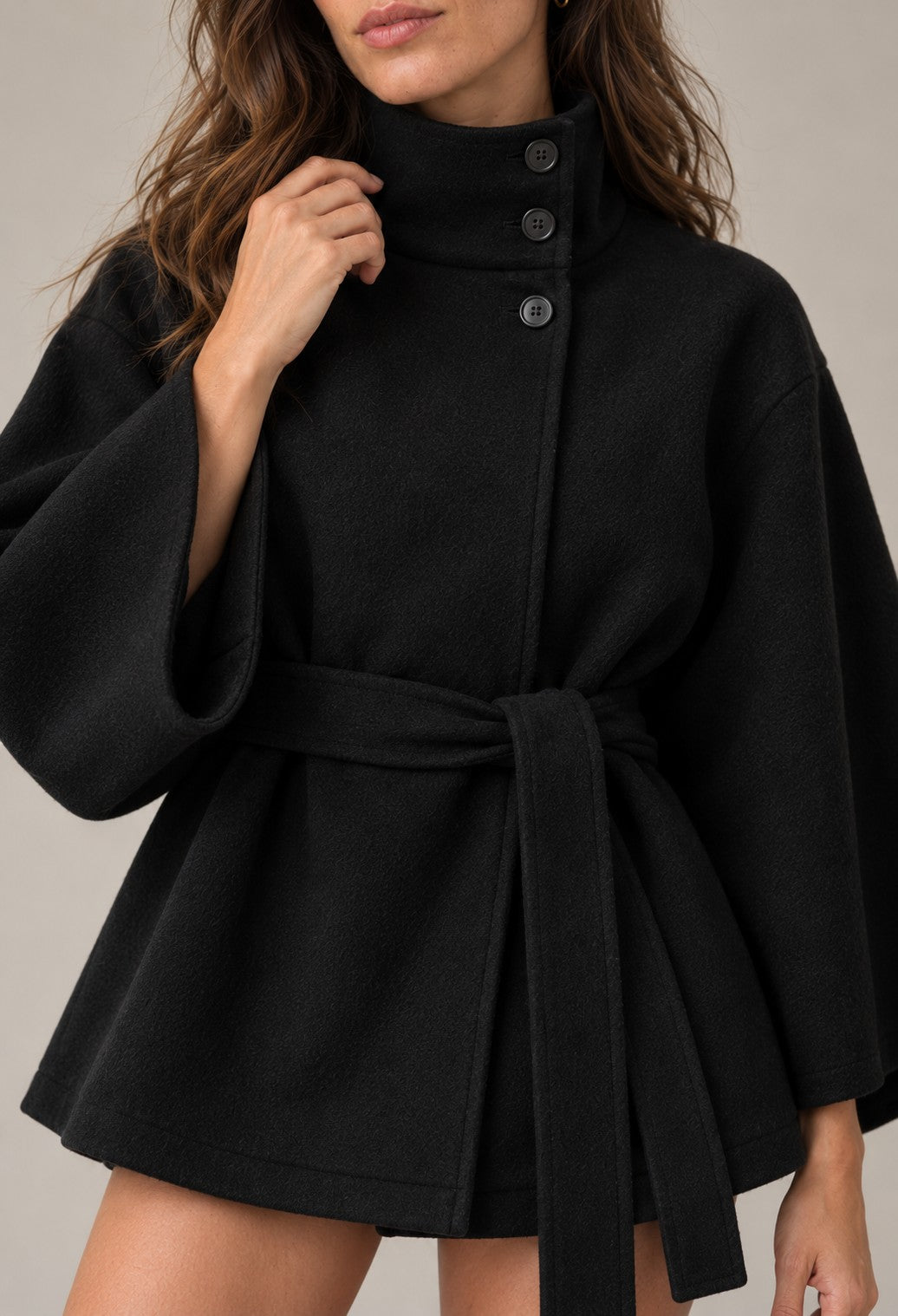 Belted Wool Cape Coat
