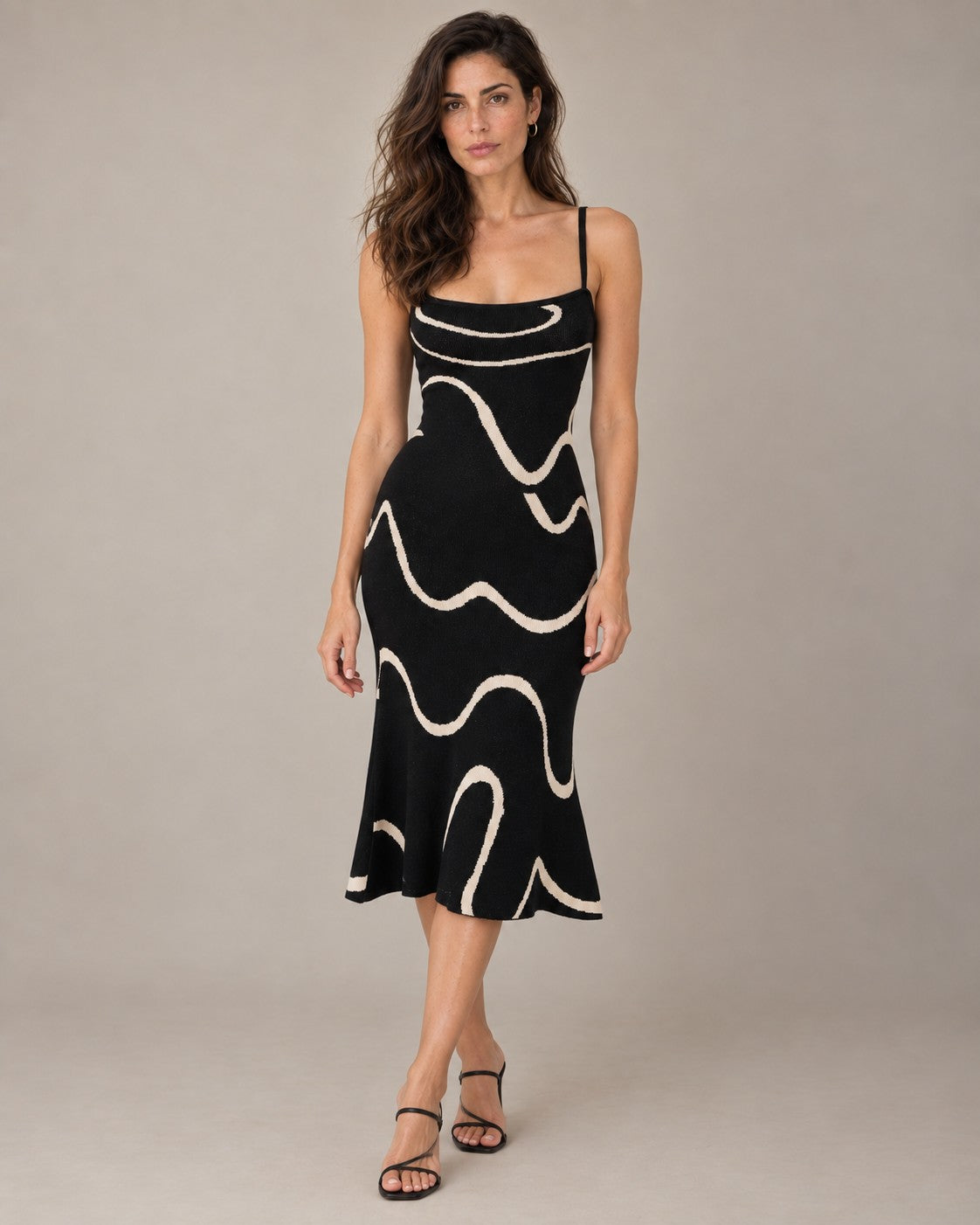 The Black Wave Mermaid Hem Knit Midi Dress