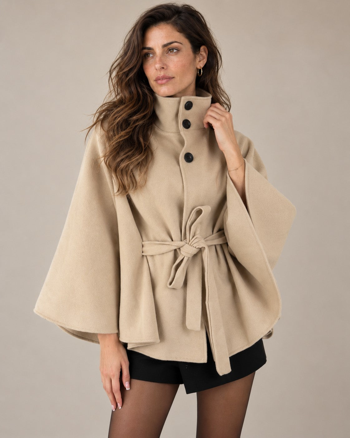 Belted Wool Cape Coat