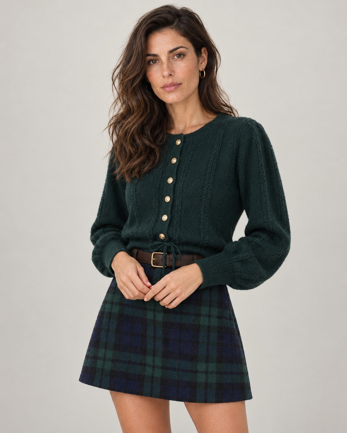 Green Elastic Waist Plaid A-Line Mini Skirt