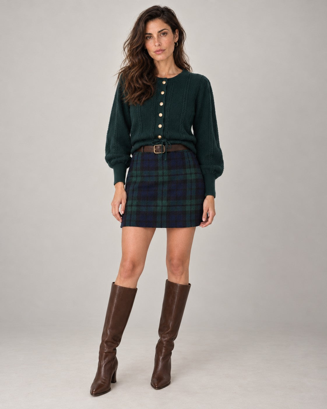 Green Elastic Waist Plaid A-Line Mini Skirt