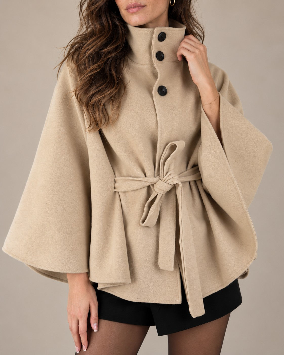 Belted Wool Cape Coat