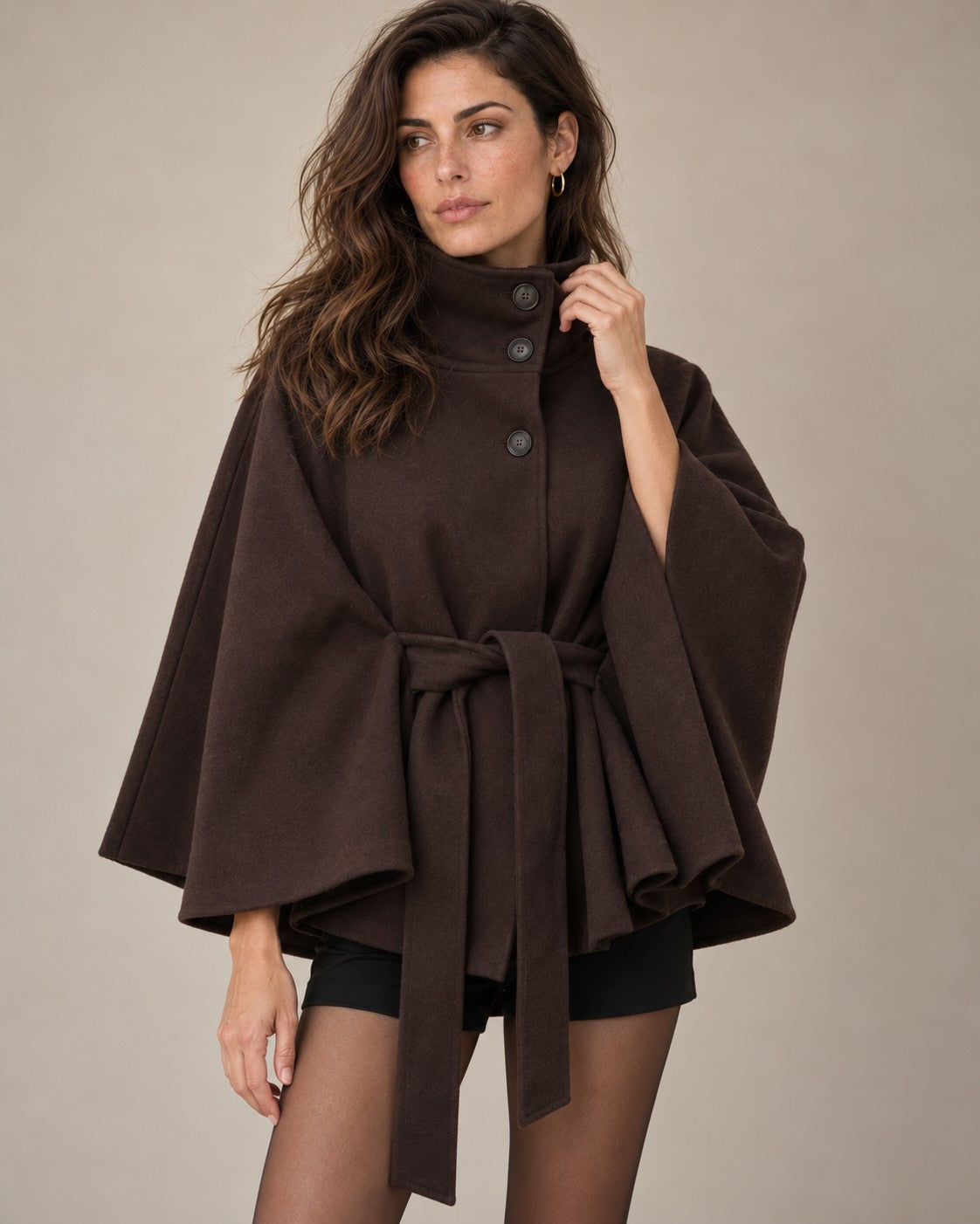 Belted Wool Cape Coat