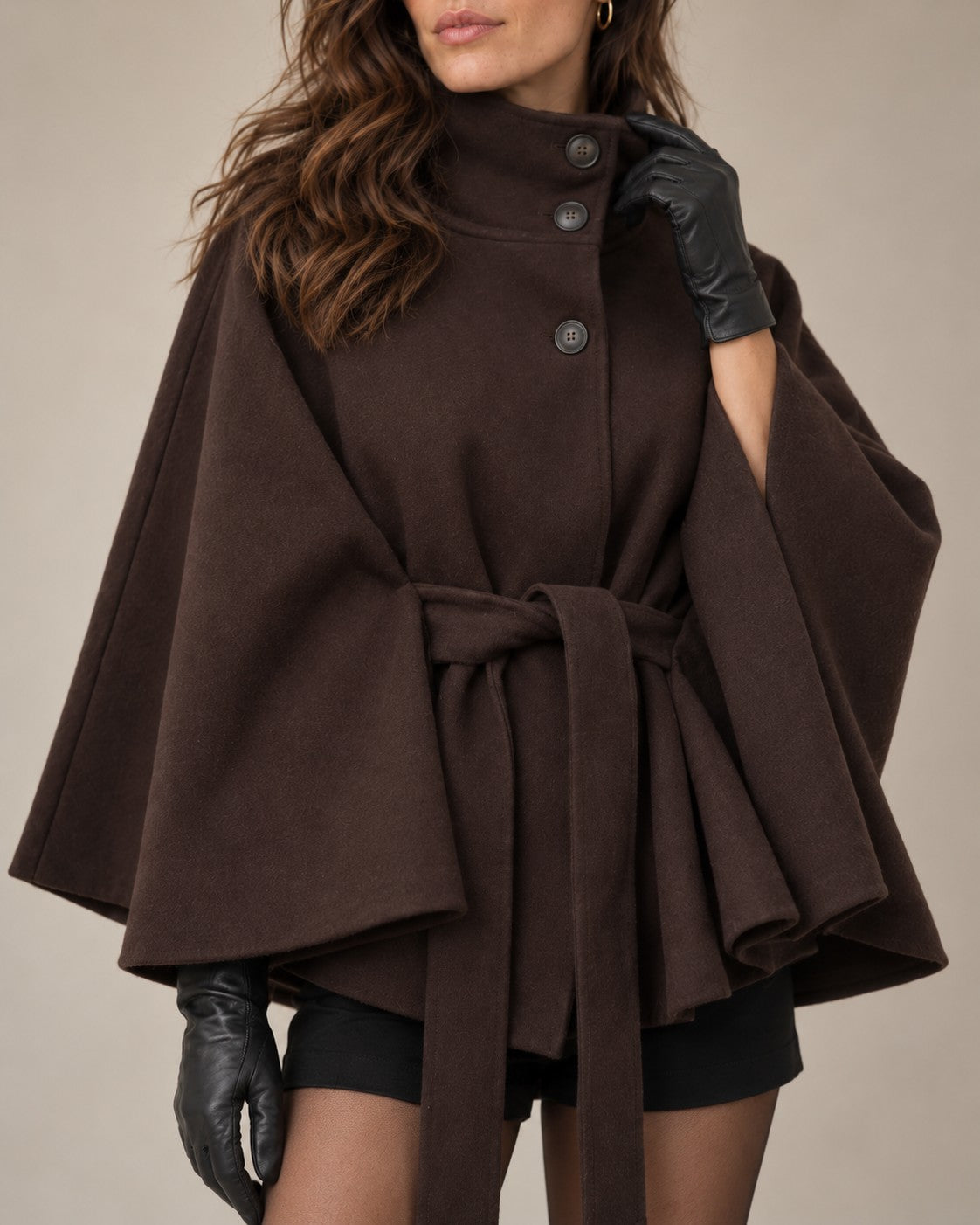 Belted Wool Cape Coat