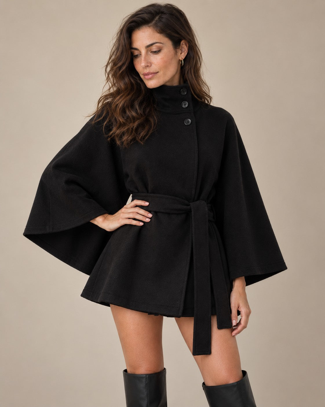 Belted Wool Cape Coat