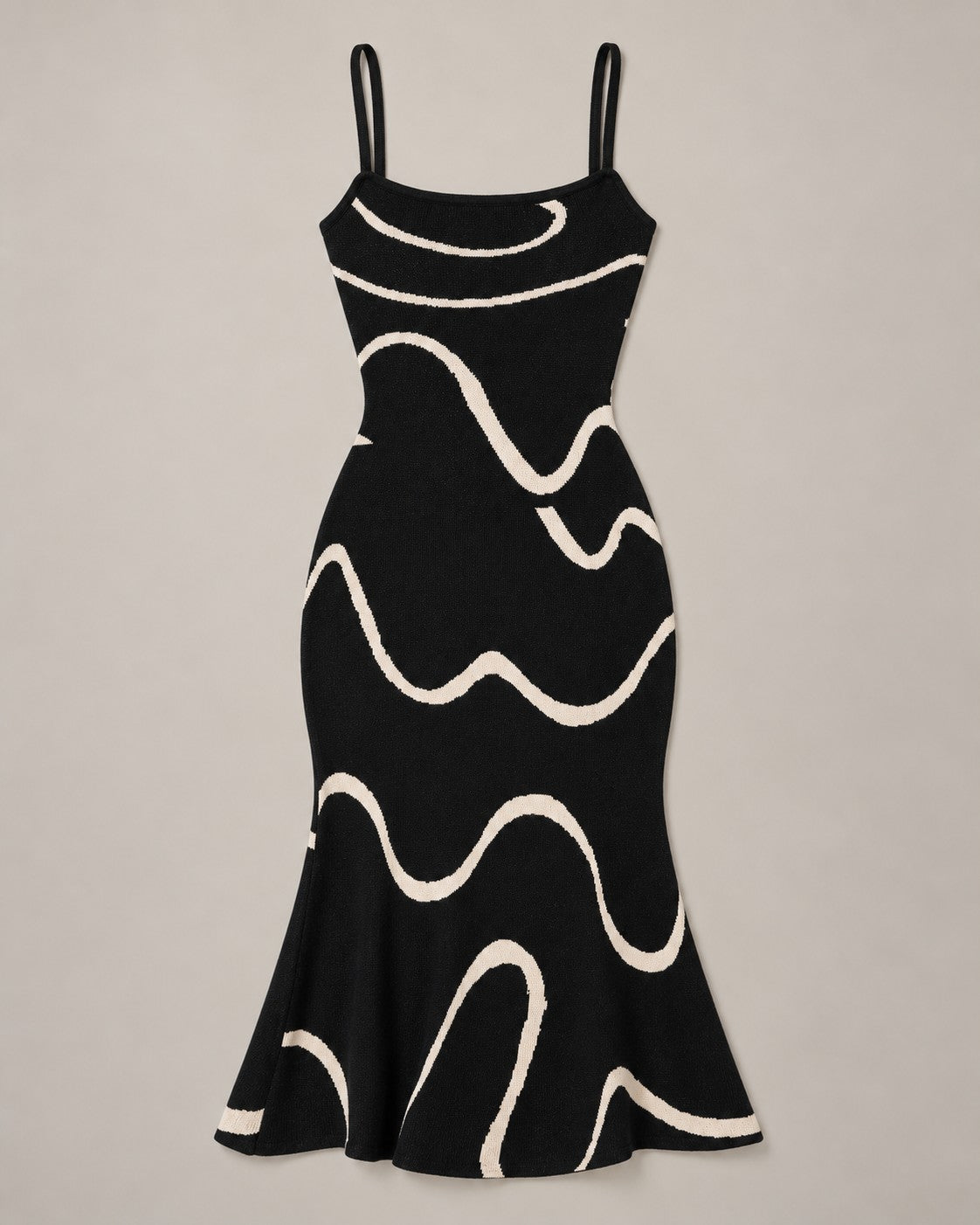 The Black Wave Mermaid Hem Knit Midi Dress