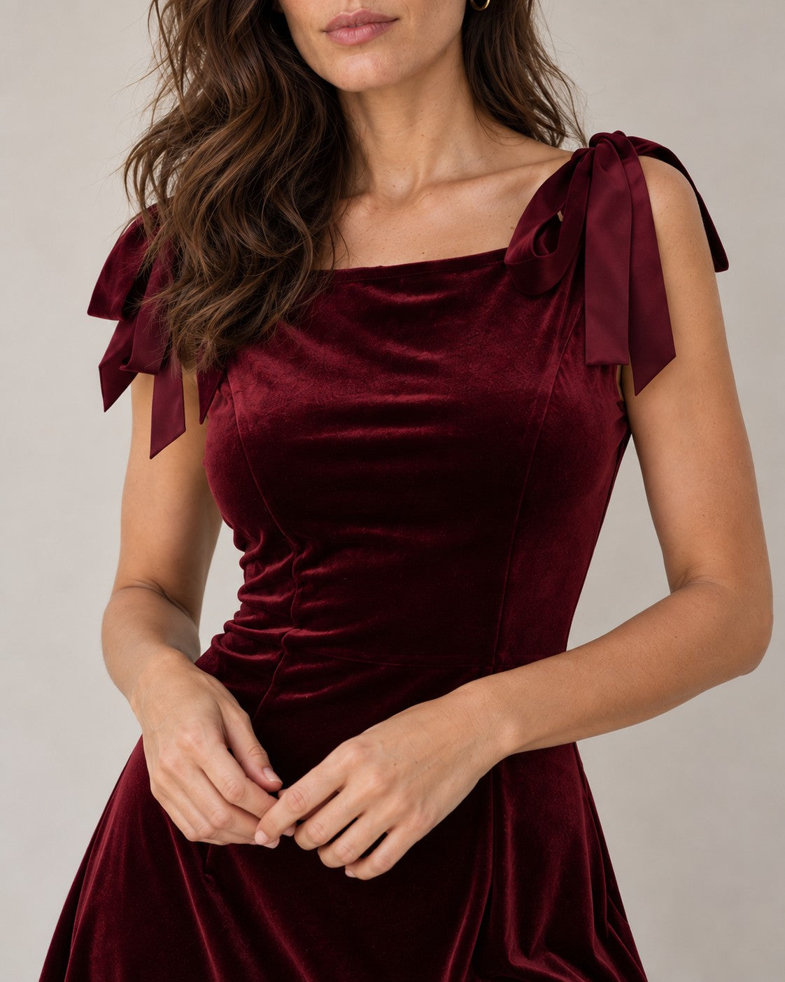 Red Boat Neck Sleeveless Velour Midi Dress