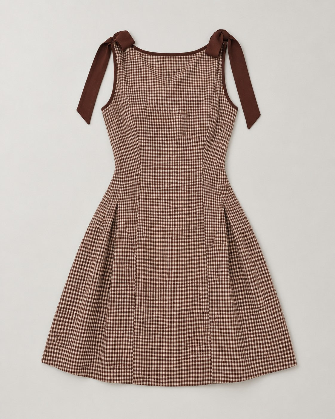 Brown Gingham Tie Strap Mini Dress