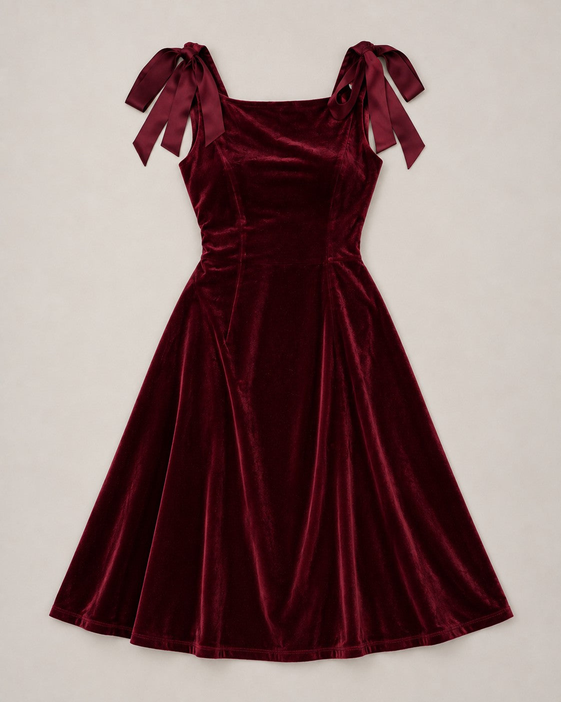 Red Boat Neck Sleeveless Velour Midi Dress