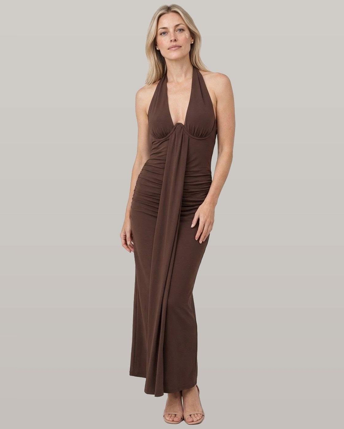 Ariel Plunge Halter Maxi Dress