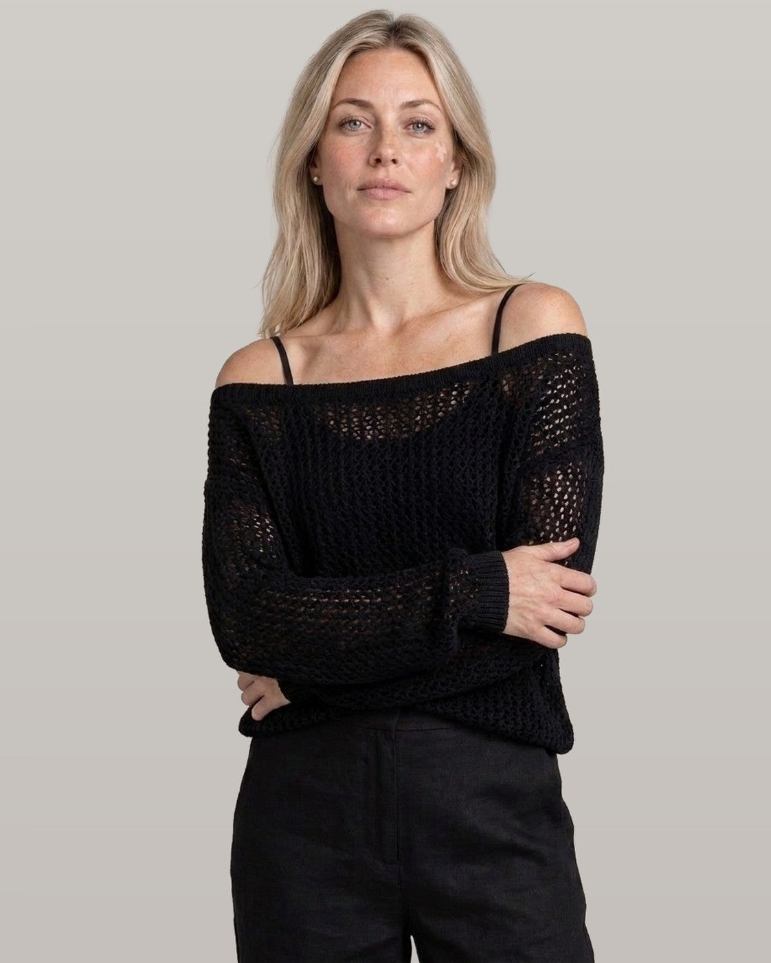 Open-Knit Off-Shoulder Two-Piece Set