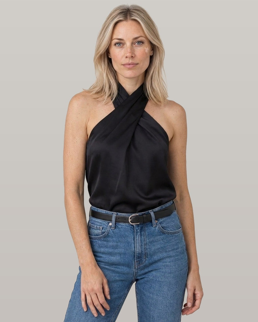 Satin Crossover Halter Top