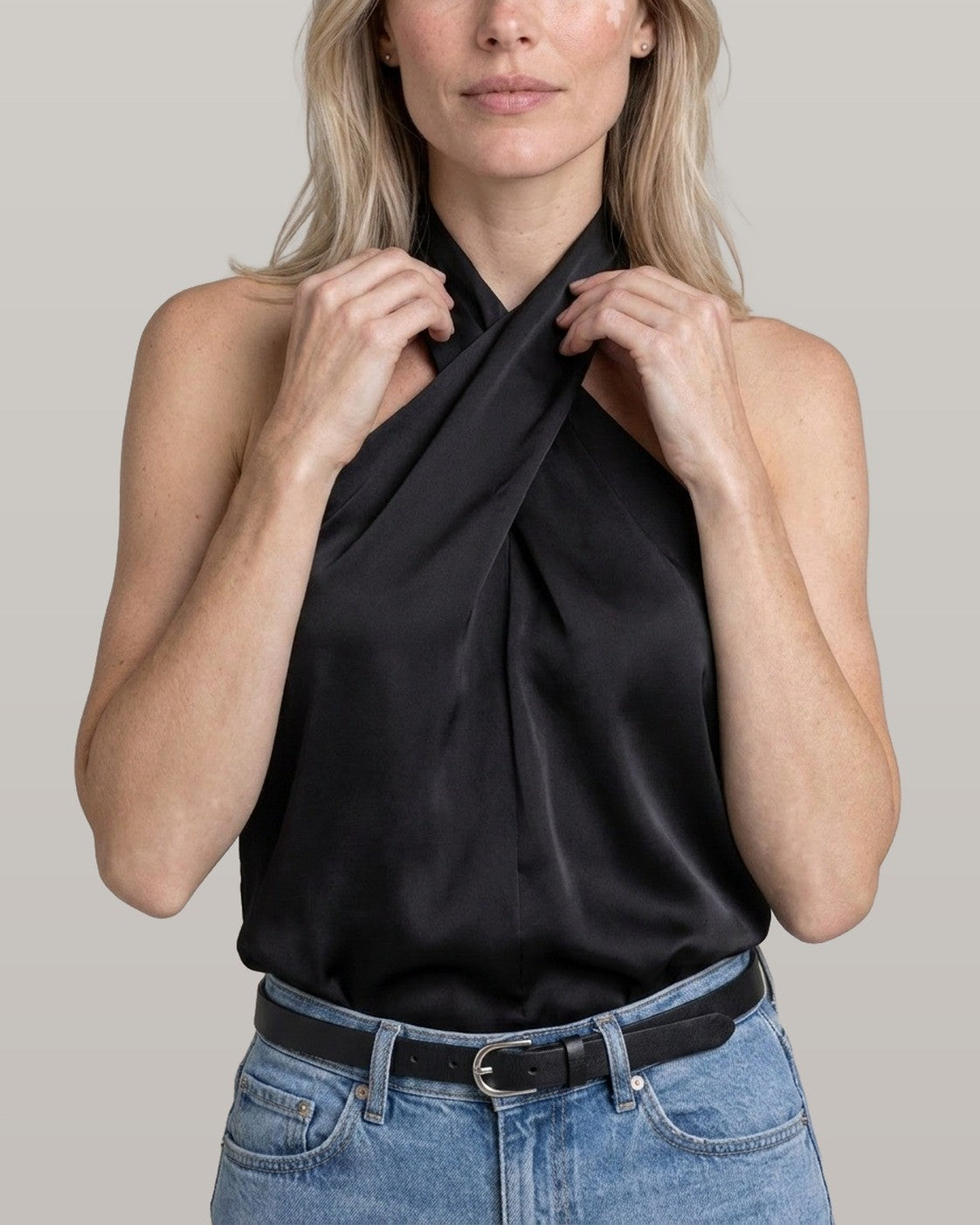 Satin Crossover Halter Top