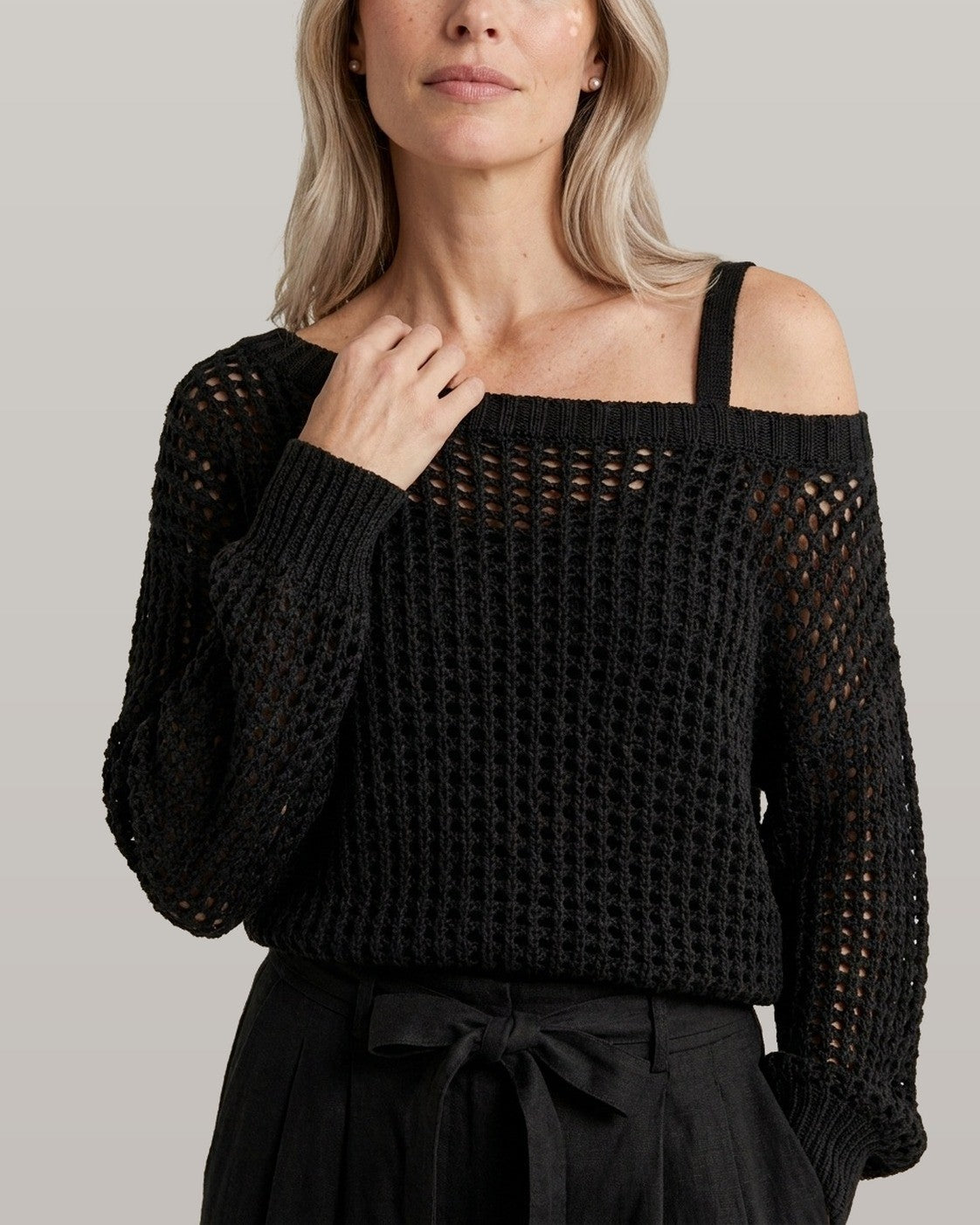 Open-Knit Off-Shoulder Two-Piece Set