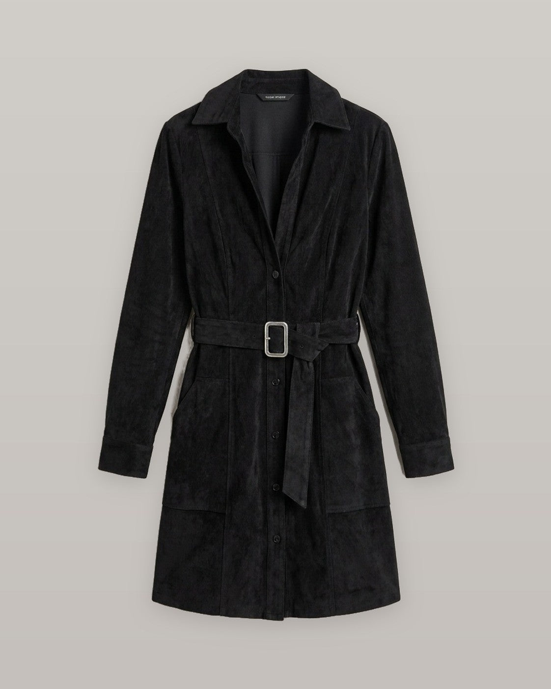 Belted Faux Suede Shirt Dress