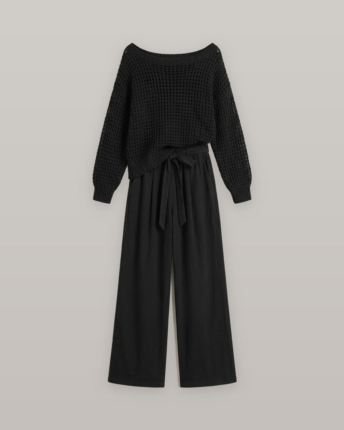 Open-Knit Off-Shoulder Two-Piece Set