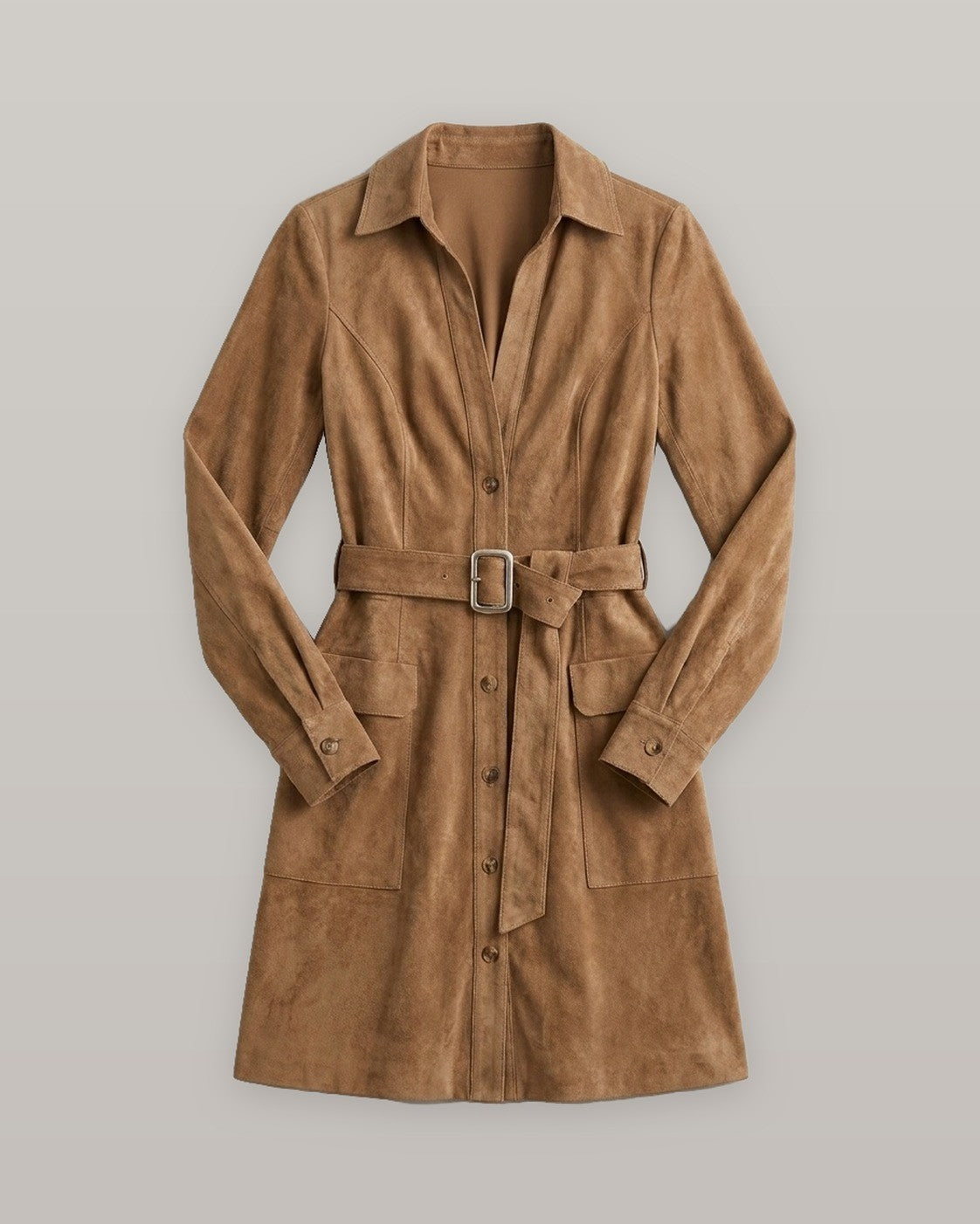 Belted Faux Suede Shirt Dress